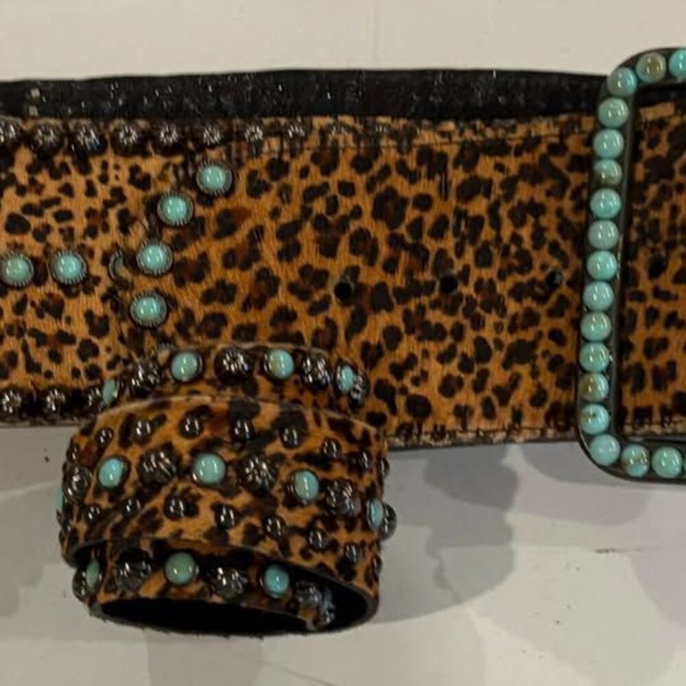 fabulous leather and turquoise belt and matching bracelet - Picture 5 of 7